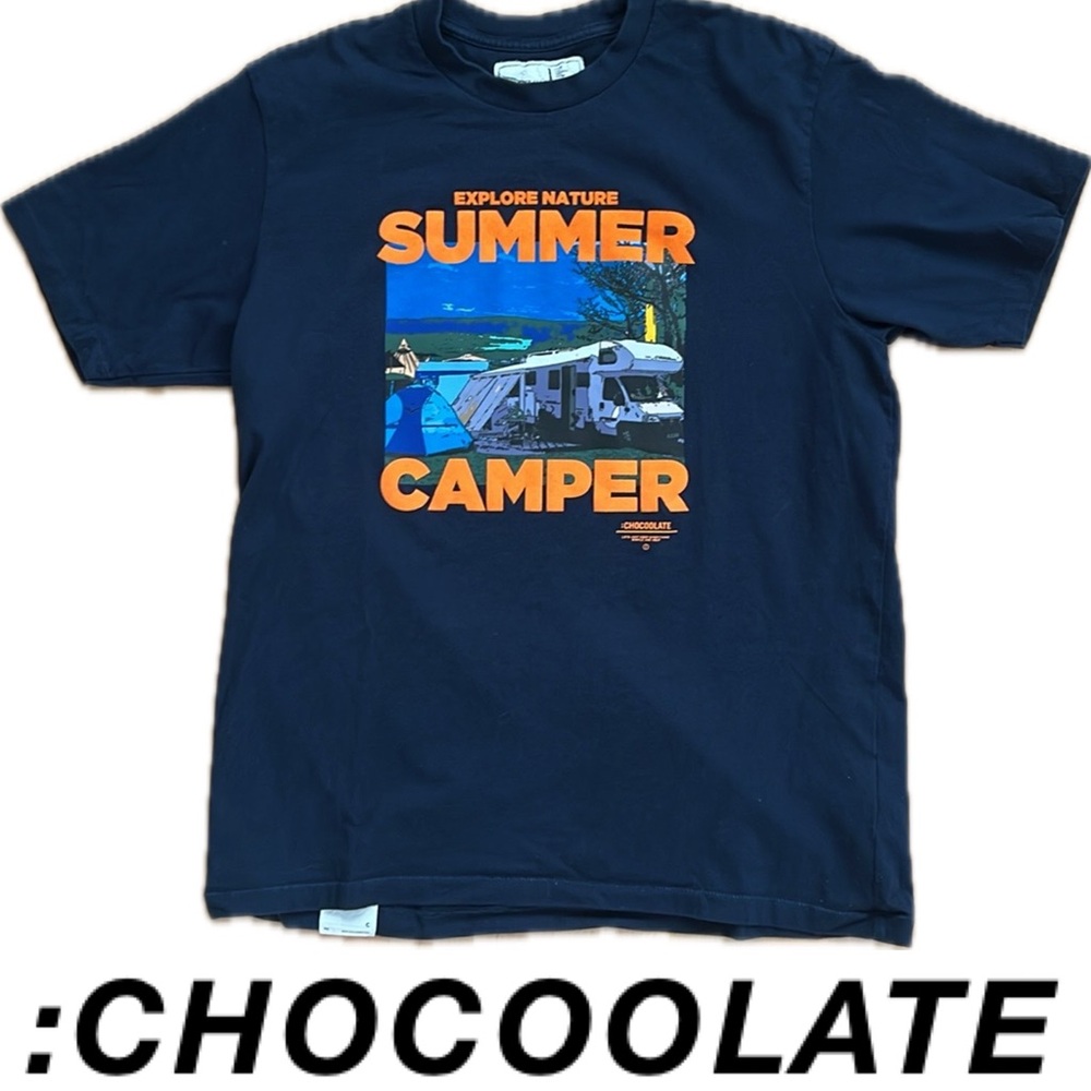 🏕️EXPLORE NATURE SUMMER CAMPER Soft Cotton Navy T-Shirt by :CHOCOOLATE